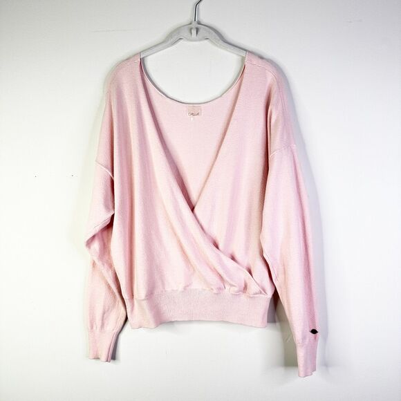 Calia Top Women L Pink Wrap Sweater Lightweight Long Slv Balletcore Boho Chic - Picture 1 of 8
